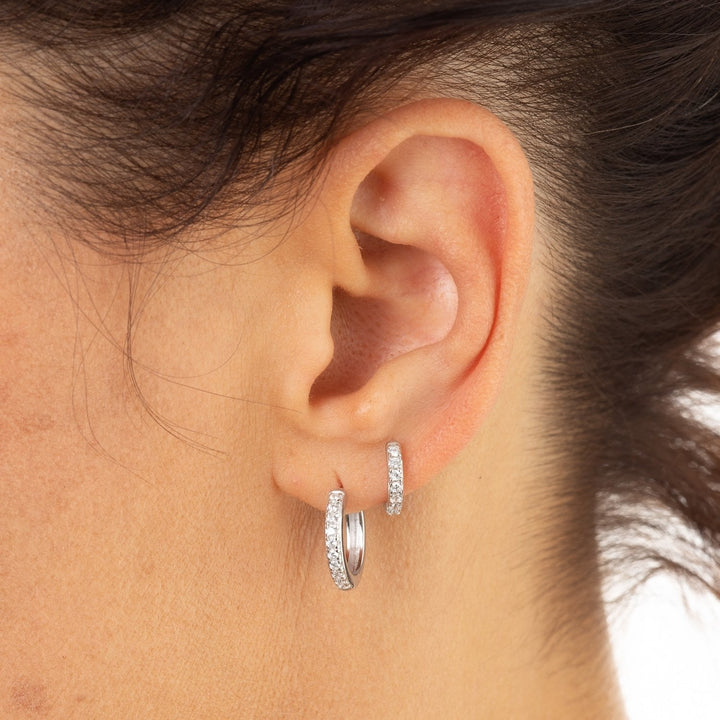 Niche Jewellery Scream Pretty Large Huggie Earrings with Clear Stones - Silver detail