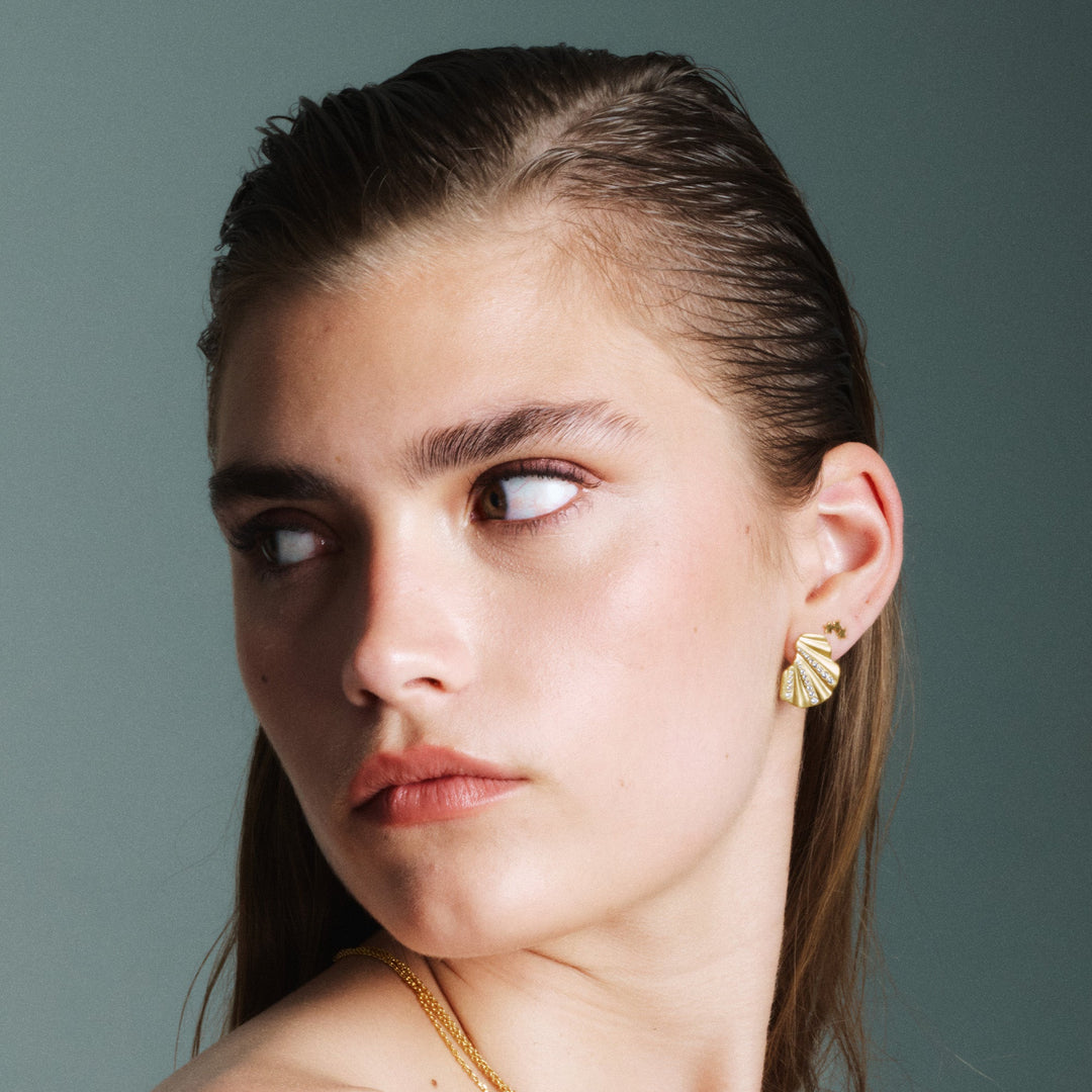 Niche Jewellery Enamel Copenhagen Organic Star Gold Stud Earrings detail