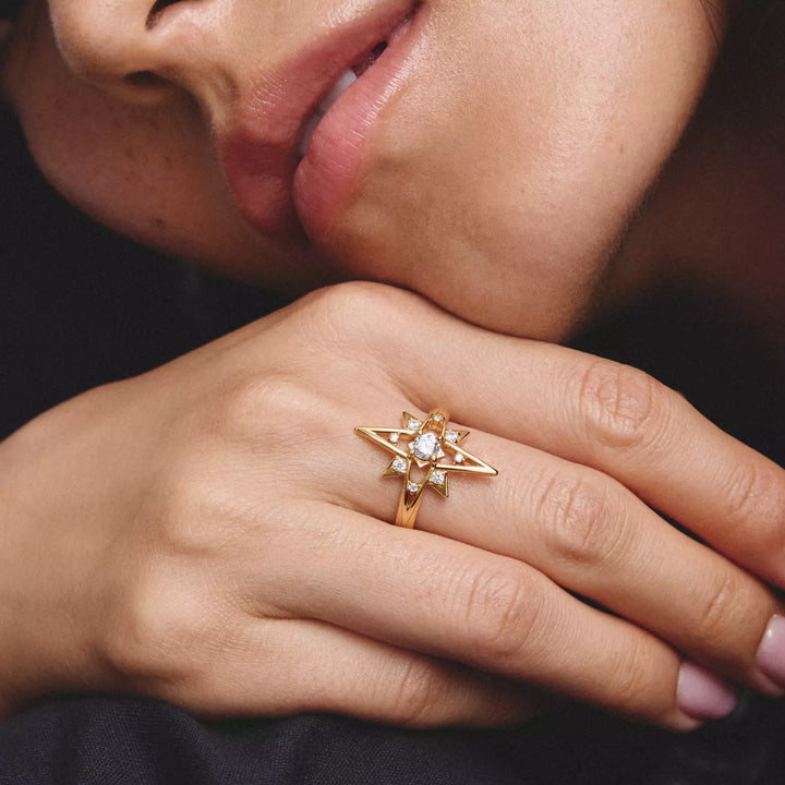 Niche Jewellery Thomas Sabo Star Ring Gold with White Zirconia worn on model