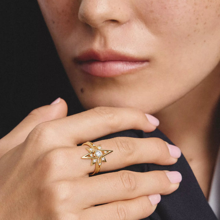 Niche Jewellery Thomas Sabo Star Ring Gold with White Zirconia worn on model