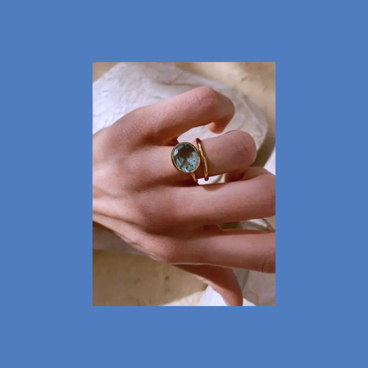 Shyla Oval Chunky Gold Cocktail Ring - Royal Blue