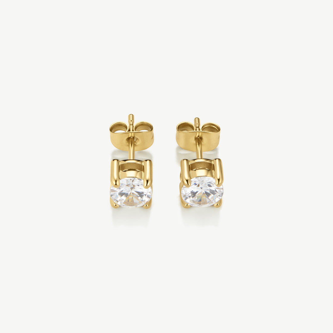 D.Louise Classic Tennis  Gold Stud Earrings close up