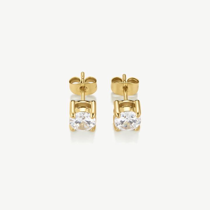 D.Louise Classic Tennis  Gold Stud Earrings close up