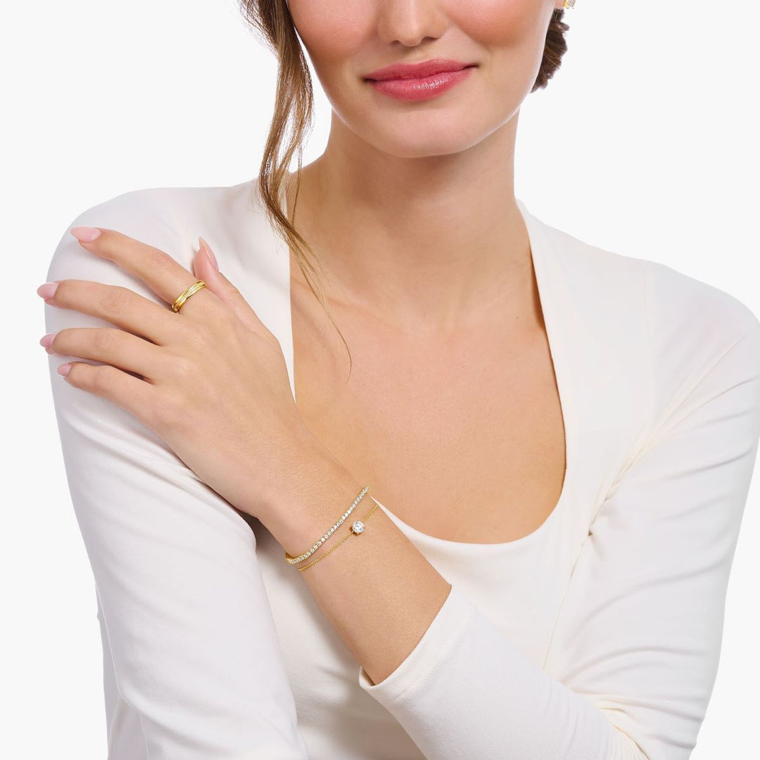 Thomas Sabo Bracelet with White Zirconia Pendant - Gold Plated - A2156-414-14-L19