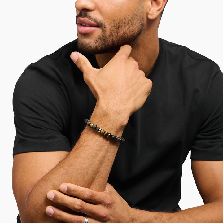 Thomas Sabo Bracelet with Gold-Brown and Blue-Gold Tiger's Eye Beads 9 mm - A2196-826-2