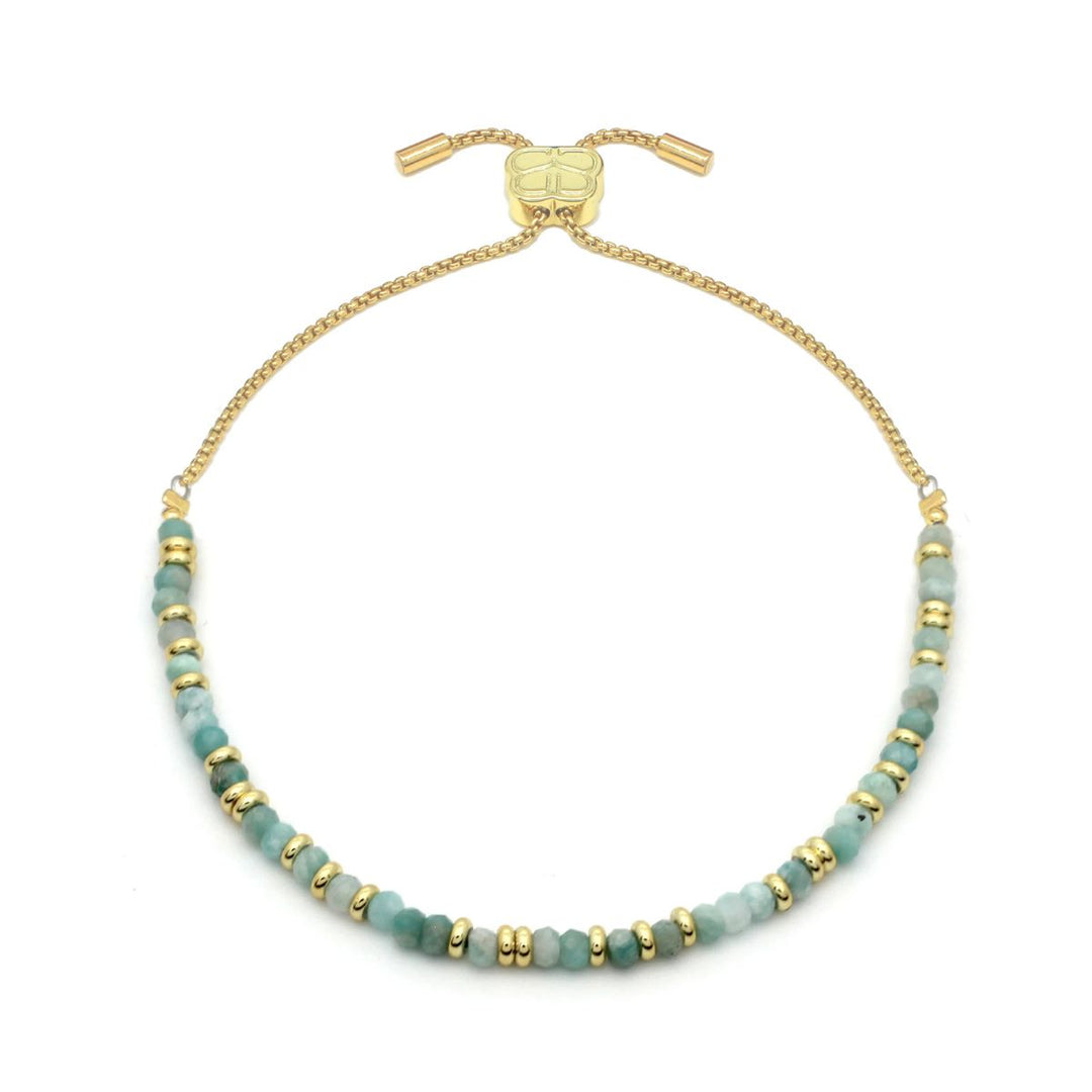 Boho Betty Mystical Amazonite Gold Slider Bracelet. Item code BRWMAMGDVB.