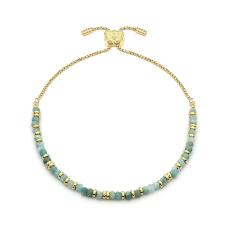 Boho Betty Mystical Amazonite Gold Slider Bracelet. Item code BRWMAMGDVB.