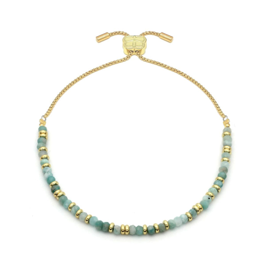 Boho Betty Mystical Amazonite Gold Slider Bracelet. Item code BRWMAMGDVB.