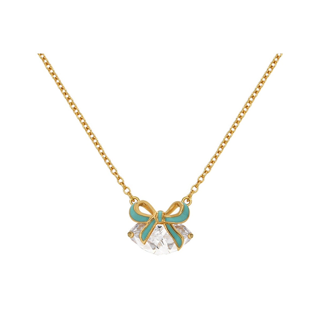 Bow Gold Necklace Enamel Clear Zirconia Pendant