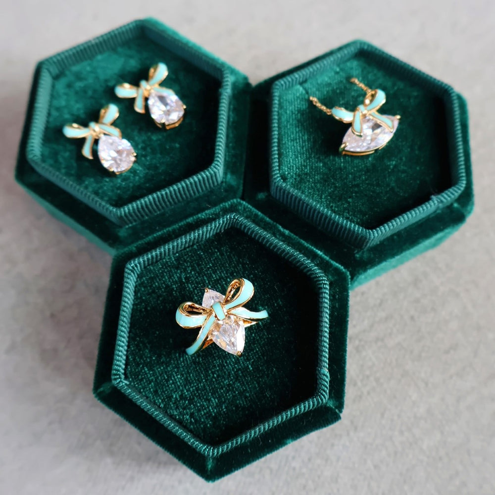 Amelia Scott Bow Gold Ring with Turquoise Enamel and Clear Zirconia AS22TRR88M