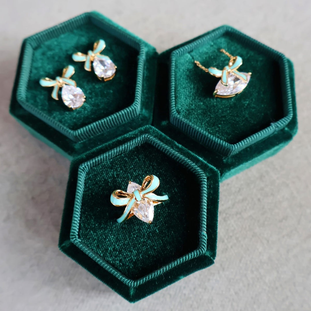 Amelia Scott Bow Gold Ring with Turquoise Enamel and Clear Zirconia AS22TRR88M