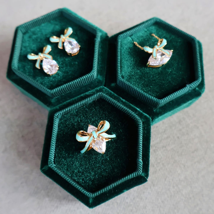 Amelia Scott Bow Gold Ring with Turquoise Enamel and Clear Zirconia AS22TRR88M