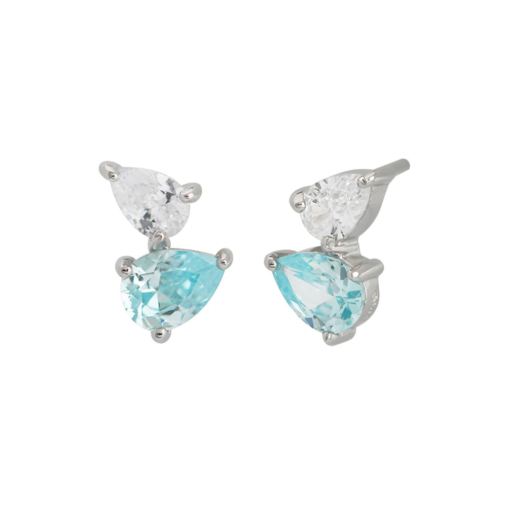 Sofia Teardrop Stud Earrings Aquamarine Clear Zirconia