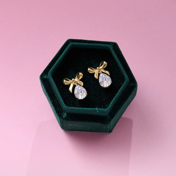 Amelia Scott Amelia Bow Stud Gold Earrings with Clear Cubic Zirconia AS22TRE55