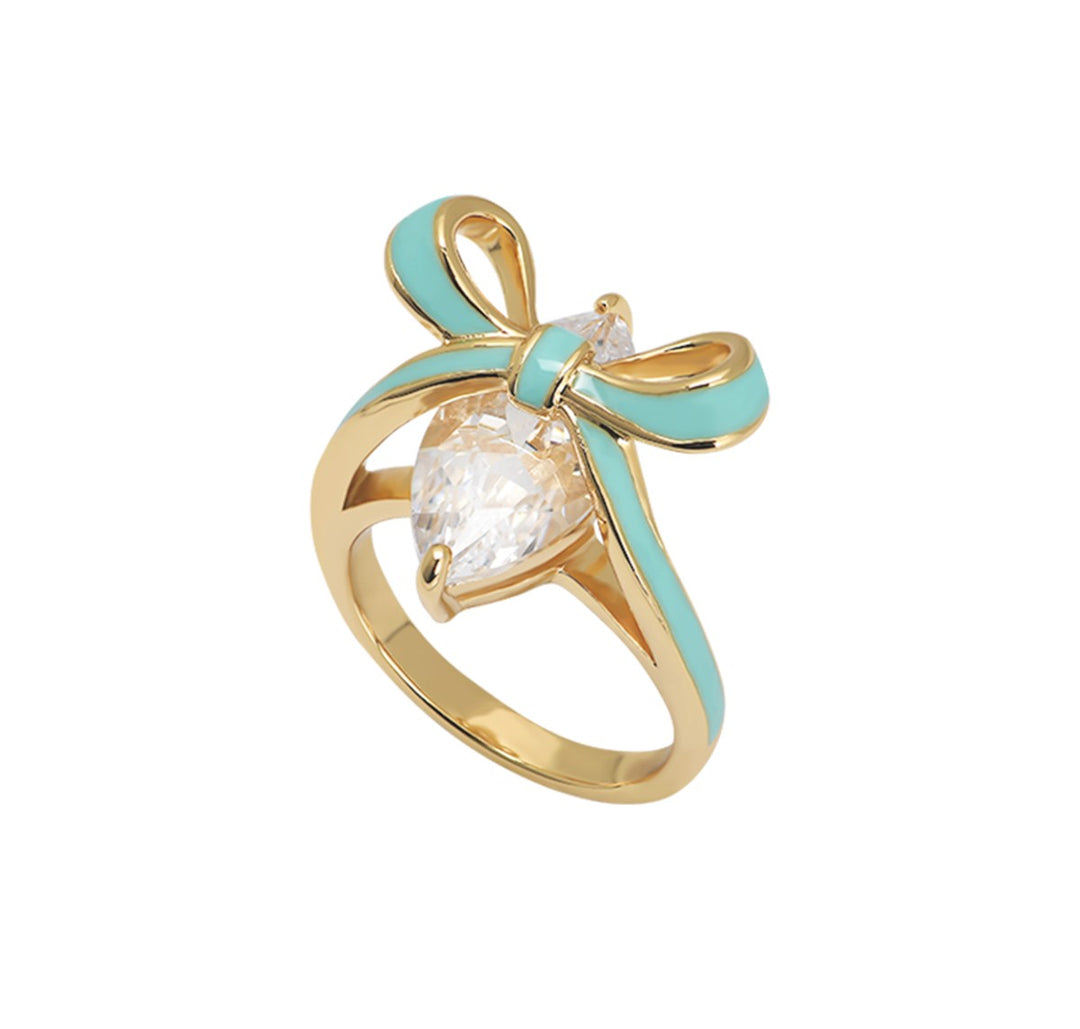 Amelia Scott Bow Gold Ring with Turquoise Enamel and Clear Zirconia AS22TRR88M