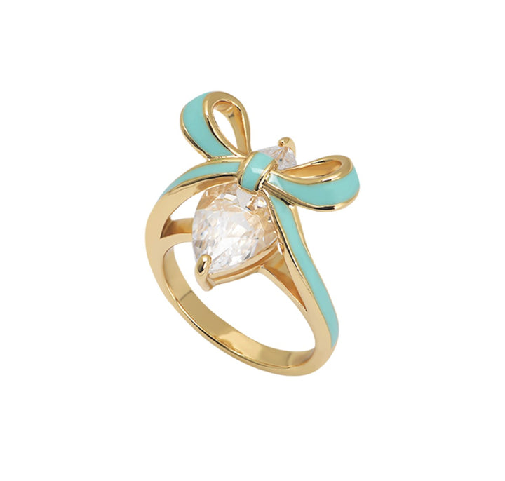 Amelia Scott Bow Gold Ring with Turquoise Enamel and Clear Zirconia AS22TRR88M