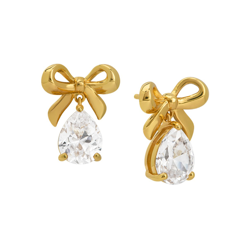 Bow Stud Earrings Clear Cubic Zirconia