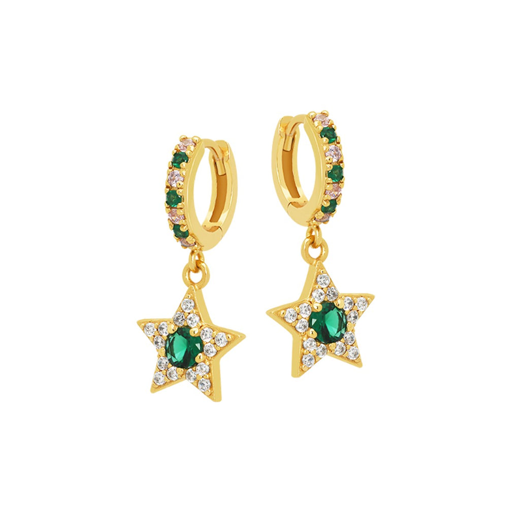 Celeste Mini Star Gold Hoop Earrings Blush Pink Emerald Green
