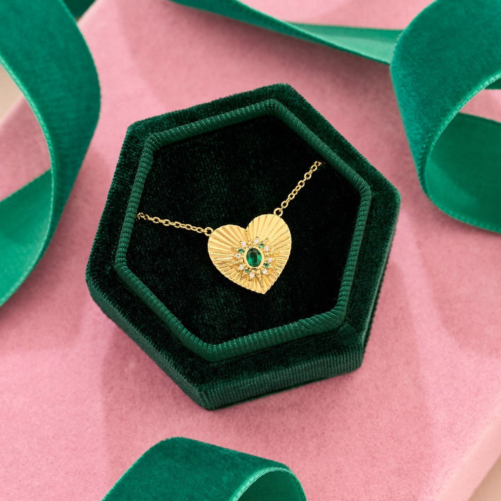 Amelia Scott Luna Fluted Heart North Star Gold Necklace with Emerald Zirconia