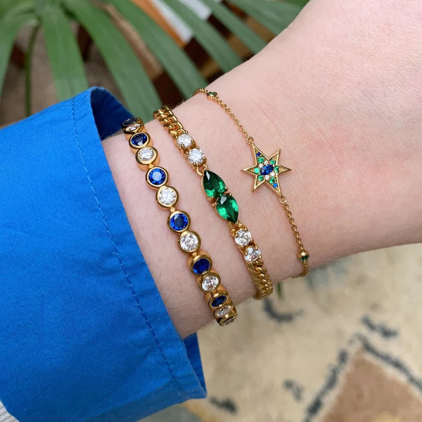 Amelia Scott Nova North Star Gold Bracelet with Sapphire and Emerald Zirconia