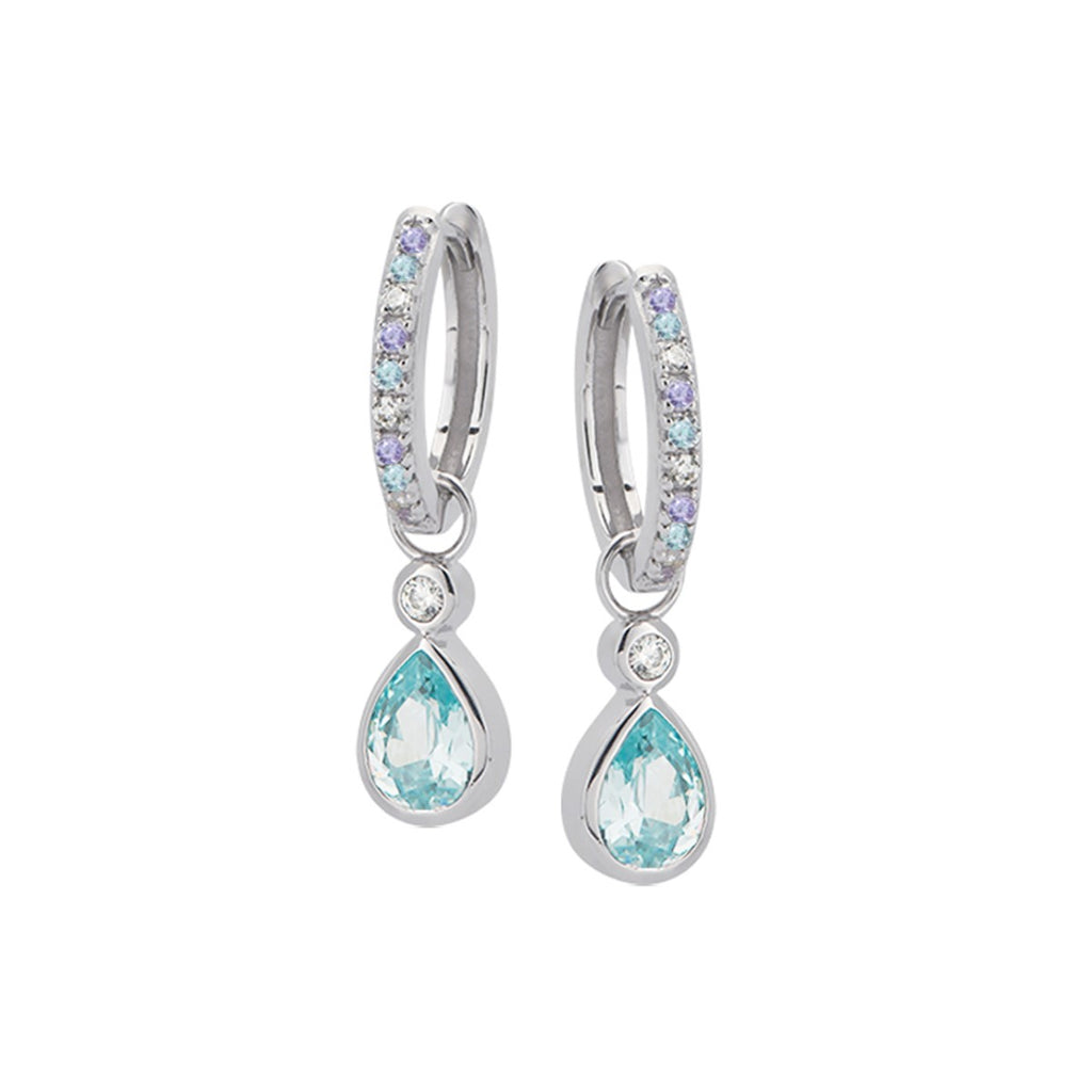 Sofia Teardrop Silver Huggie Hoop Earrings Aquamarine