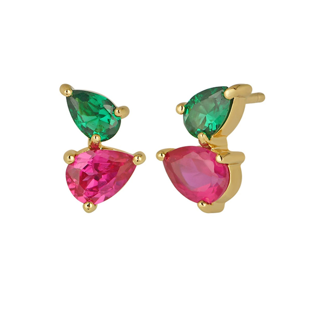 Sofia Teardrop Gold Stud Earrings Emerald Zirconia