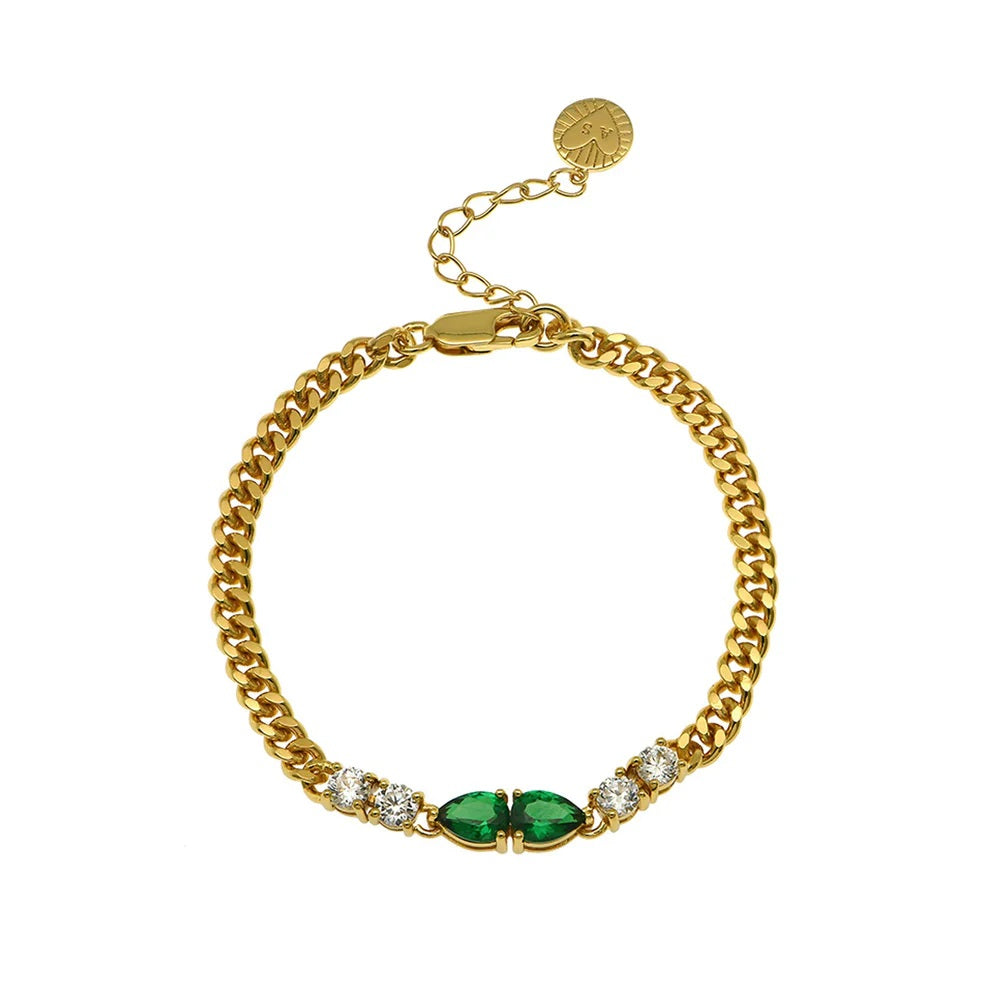 Sofia Teardrop Bracelet Emerald Green Gold