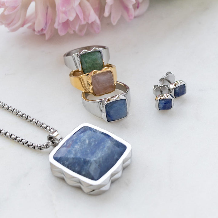 Coeur De Lion Amulet Spikes Necklace - Square Aventurine Silver Blue 1200100717