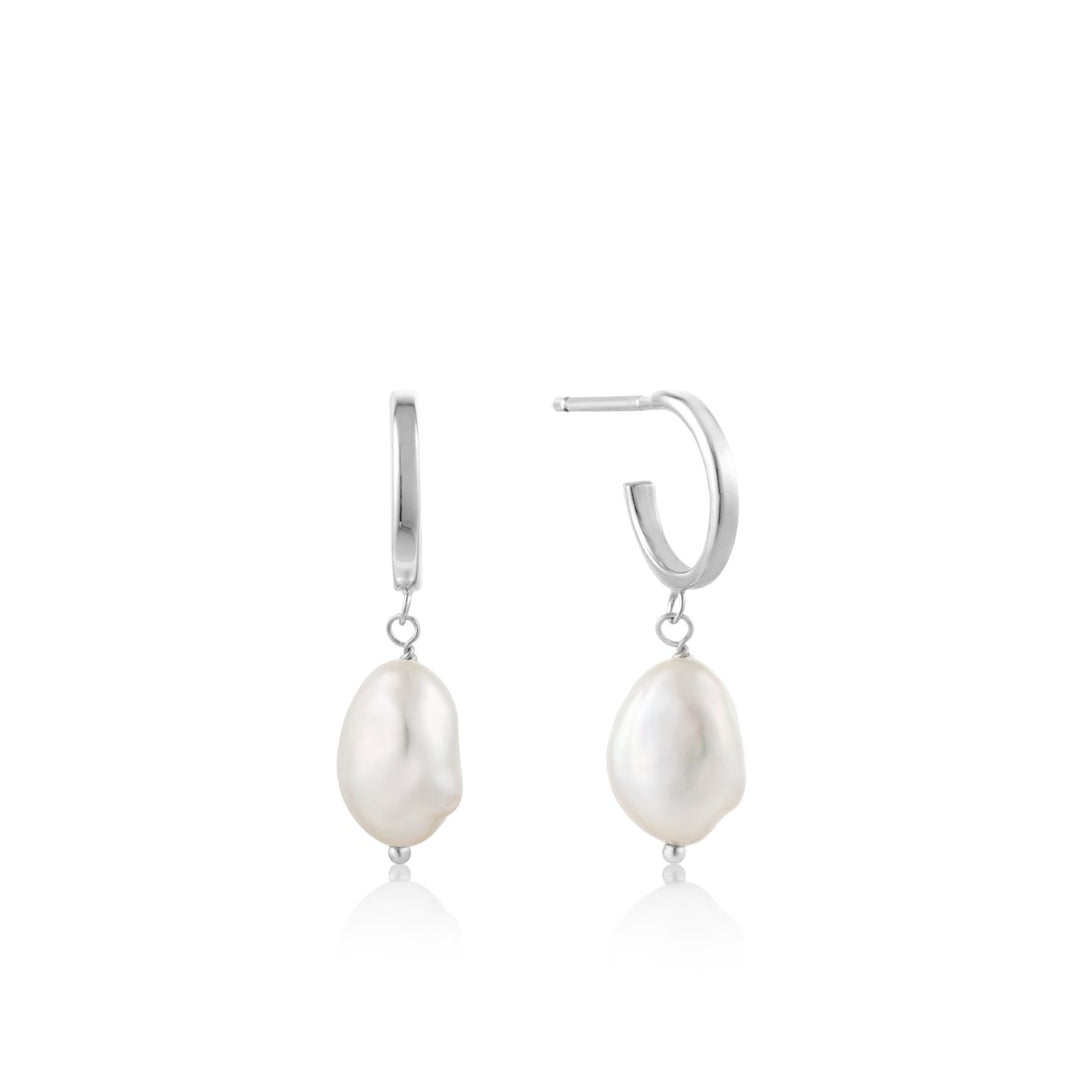 Ania Haie Silver Pearl Mini Hoop Earrings E019-02H