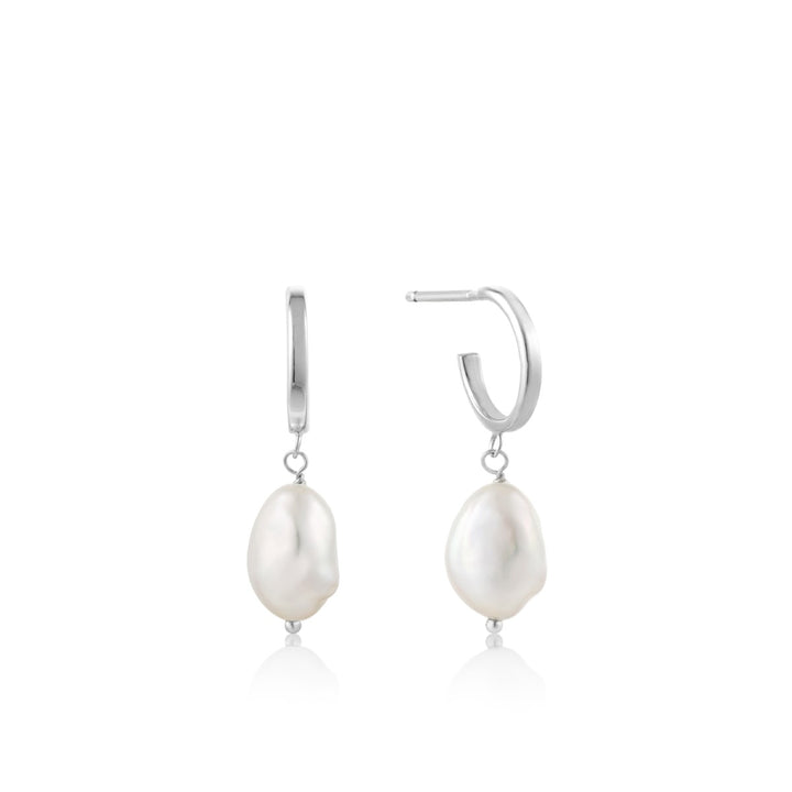 Ania Haie Silver Pearl Mini Hoop Earrings E019-02H