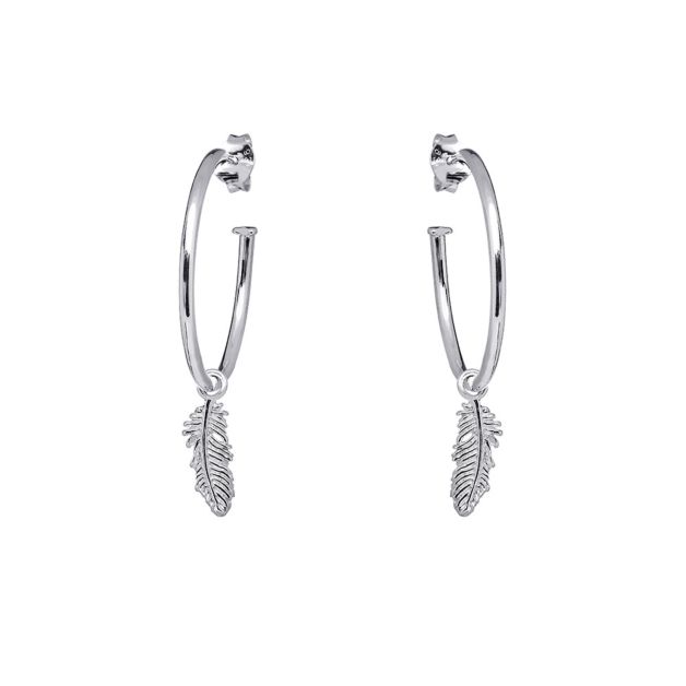 Annie Haak Feather Silver Hoop Earrings E0149