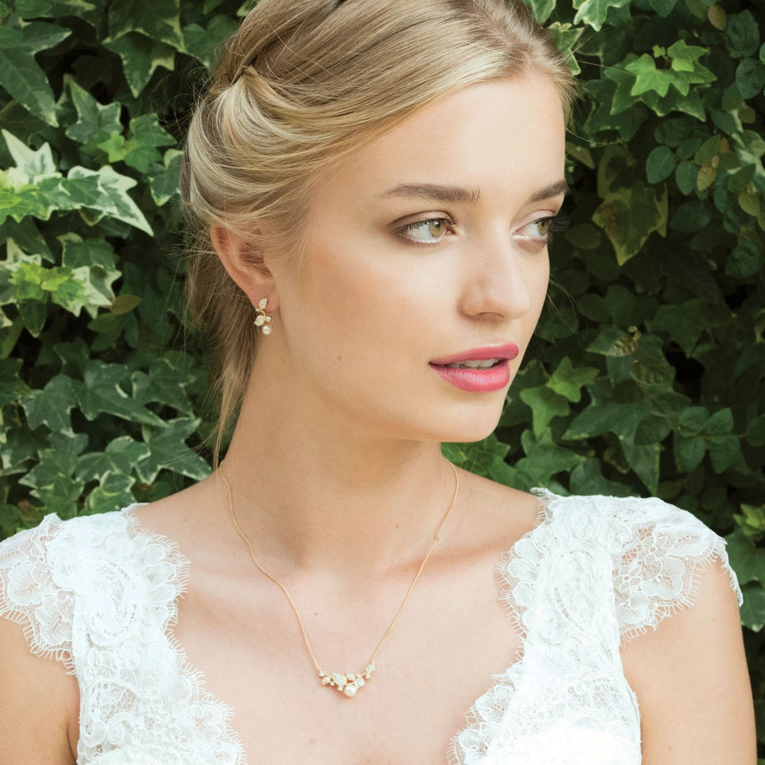 Ivory & Co Aphrodite Gold Crystal and Pearl Leaf Earrings