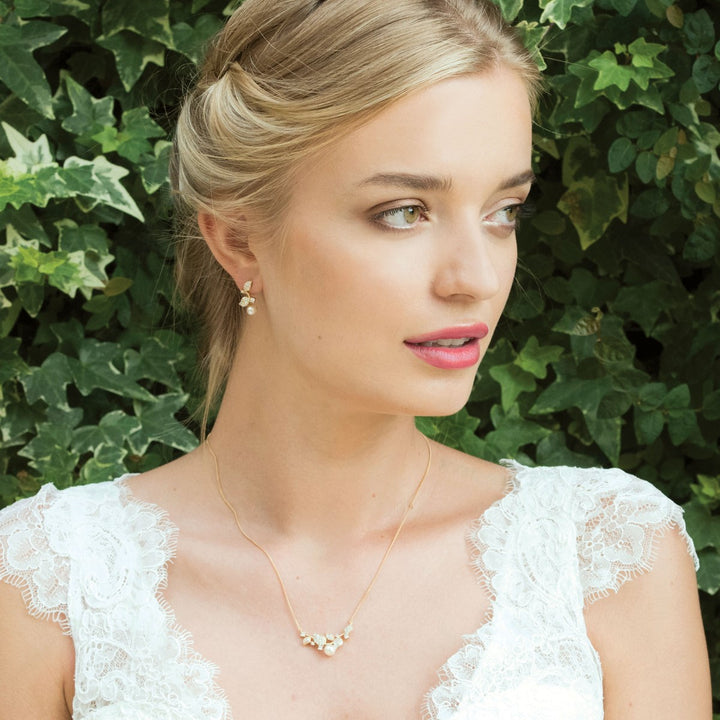 Ivory & Co Aphrodite Gold Crystal and Pearl Leaf Earrings