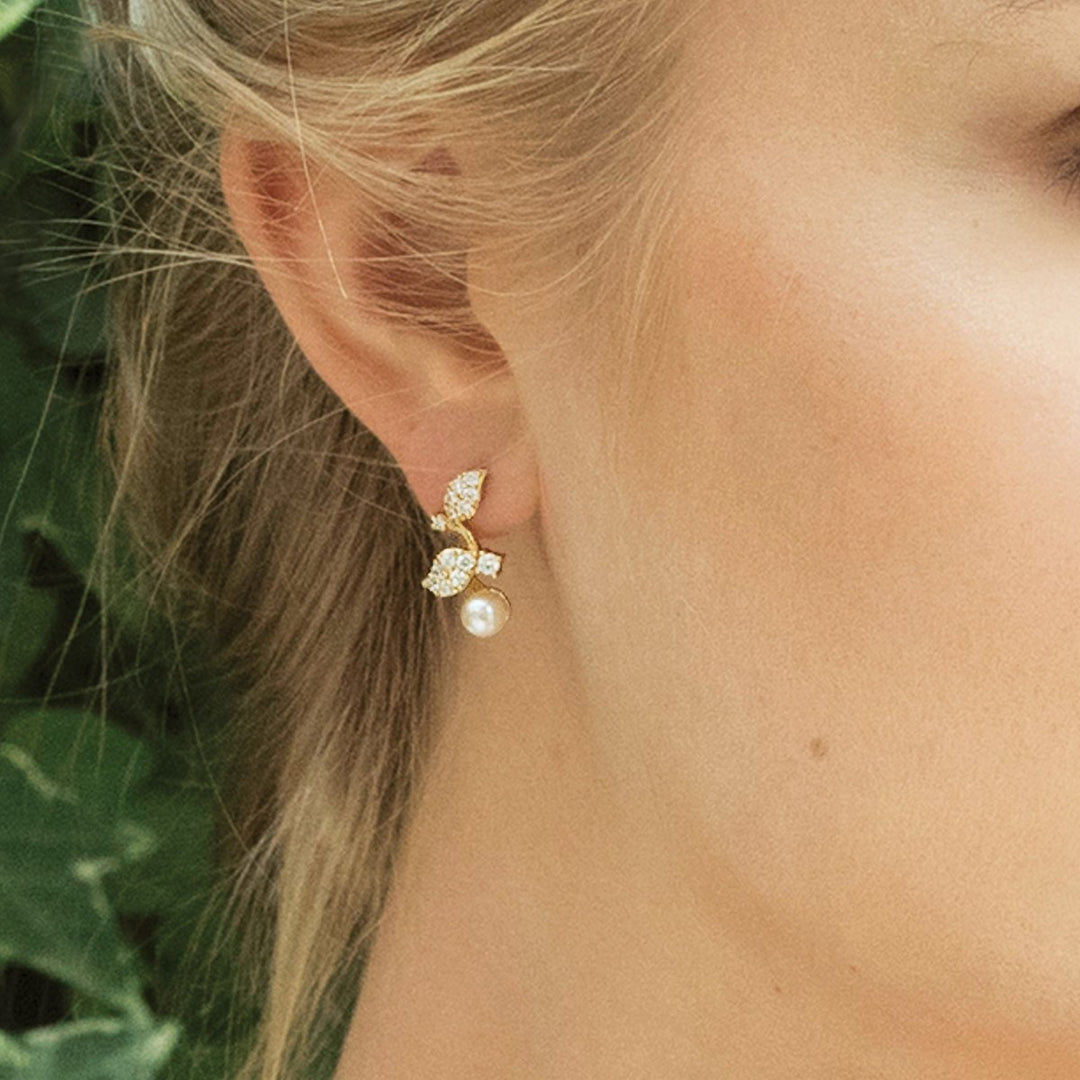 Ivory & Co Aphrodite Gold Crystal and Pearl Leaf Earrings