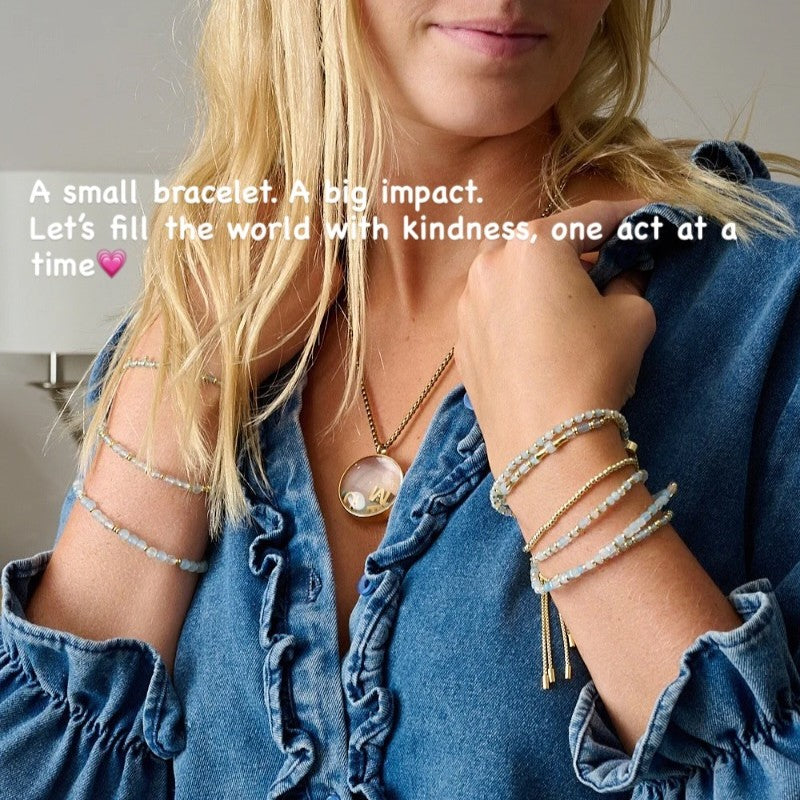 Boho Betty Mystical Aquamarine Gold Slider Bracelet. Item code BWMAQGDVB.