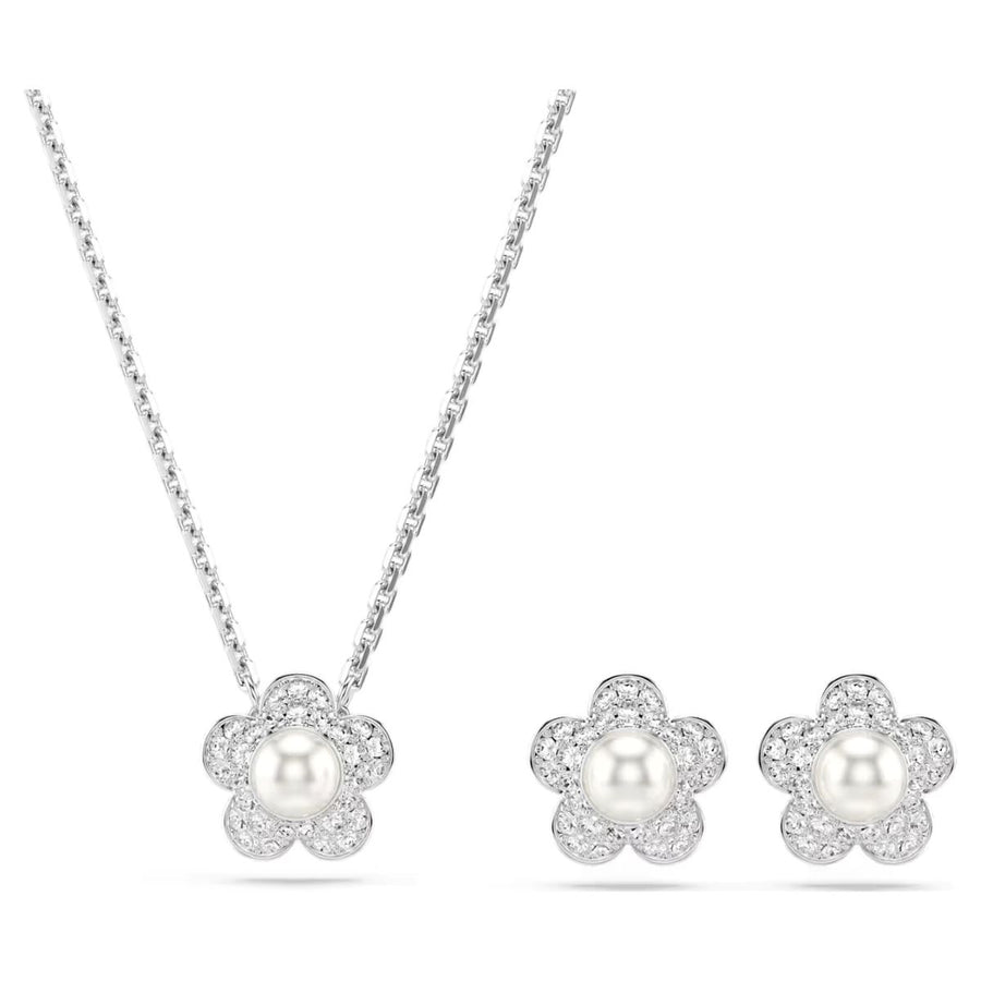 Ariana Grande x Swarovski Set Crystal Pearl Round Cut Flower - White with Rhodium Plating - 5749180