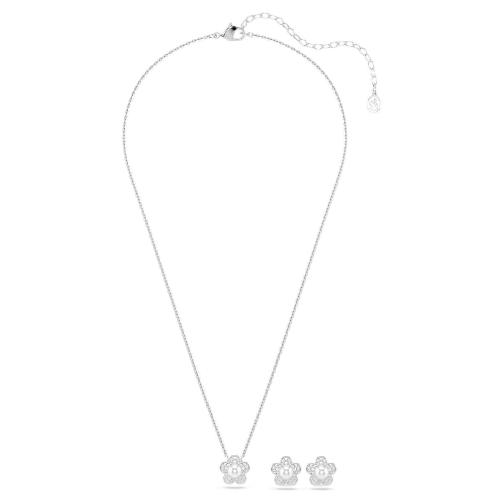 Ariana Grande x Swarovski Set Crystal Pearl Round Cut Flower - White with Rhodium Plating - 5749180