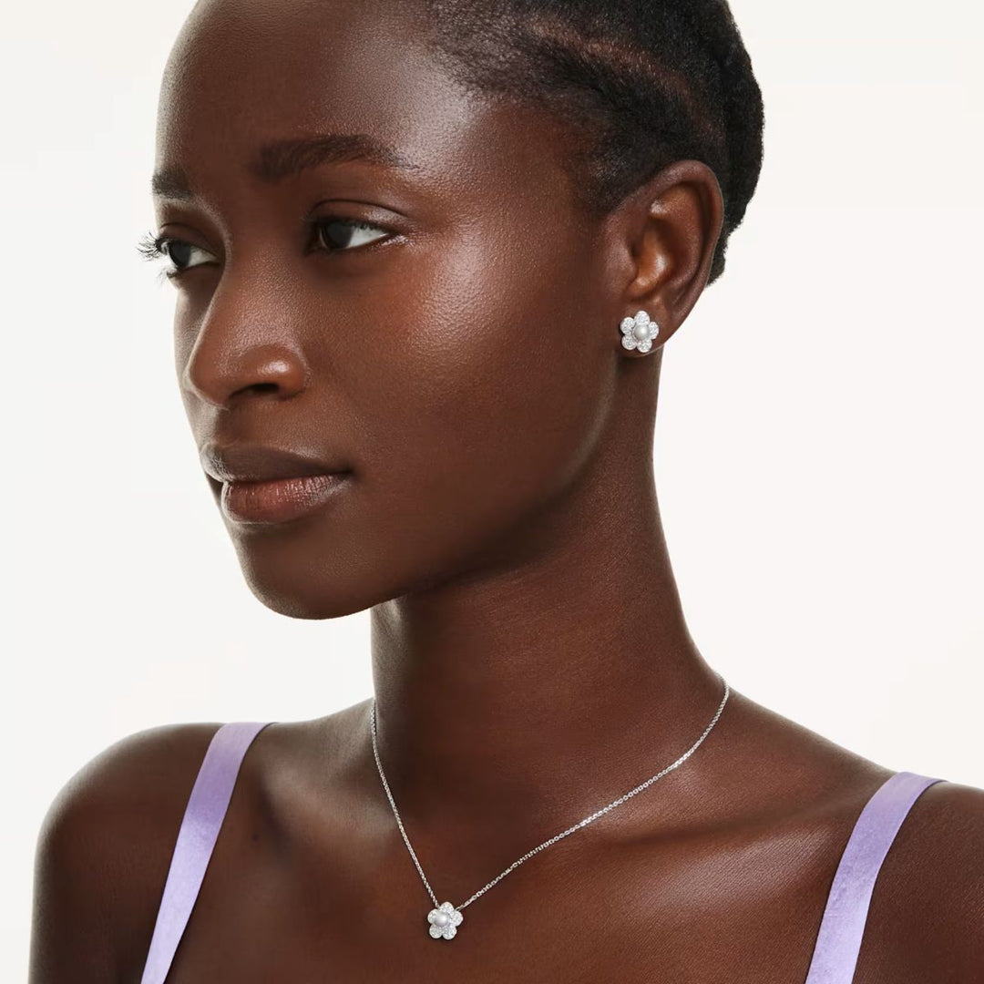 Ariana Grande x Swarovski Set Crystal Pearl Round Cut Flower - White with Rhodium Plating - 5749180
