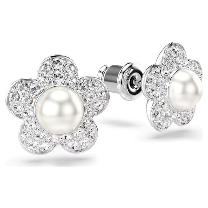 Ariana Grande x Swarovski Stud Earrings Round Cut Flower - White with Rhodium Plating - 5756098