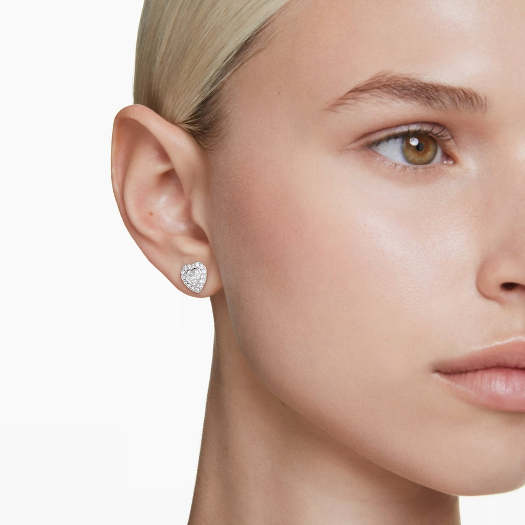 Swarovski x Ariana Grande Heart Stud Earrings - White with Rhodium Plating