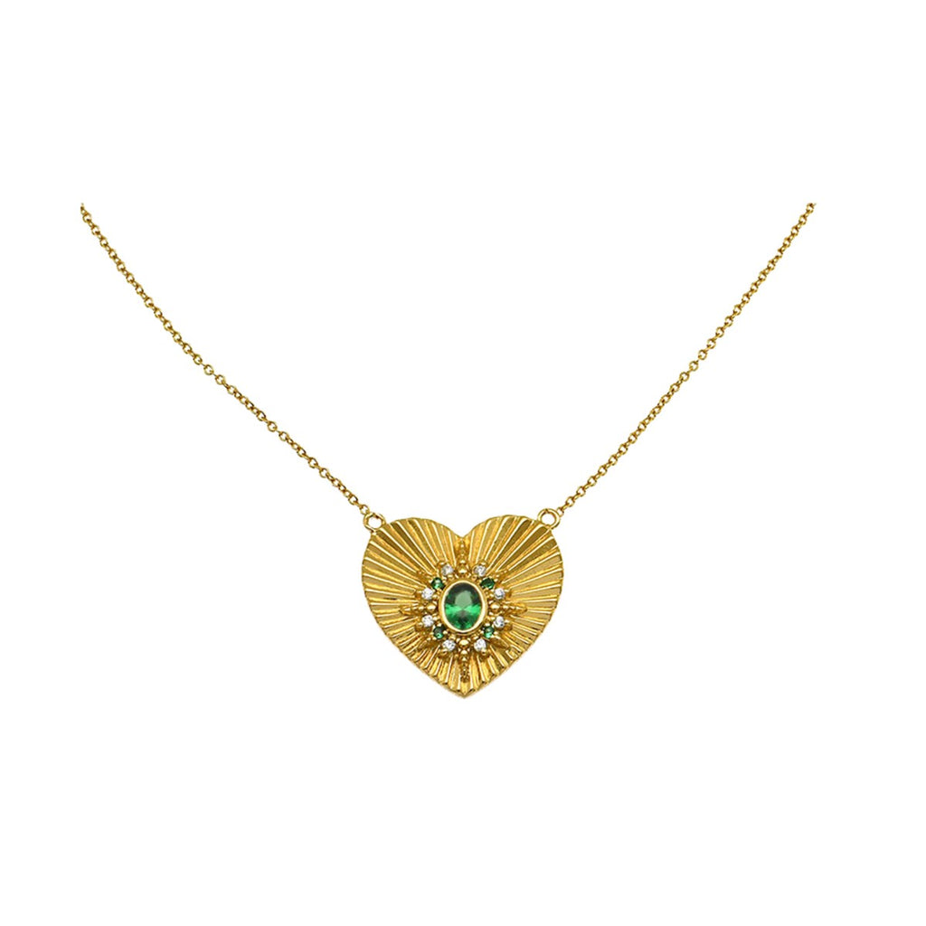 Luna Fluted Heart North Star Necklace Emerald Zirconia