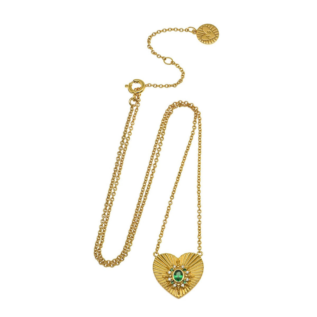 Amelia Scott Luna Fluted Heart North Star Gold Necklace with Emerald Zirconia