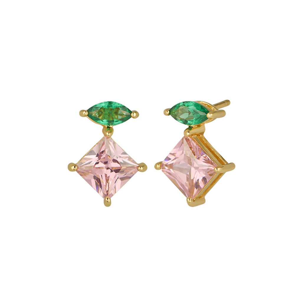 Esme Gold Stud Earrings Rose Pink
