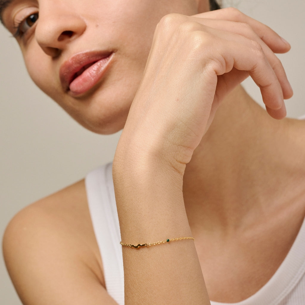 Enamel Copenhagen Etta Petrol Green Gold Bracelet. Item code B149G.