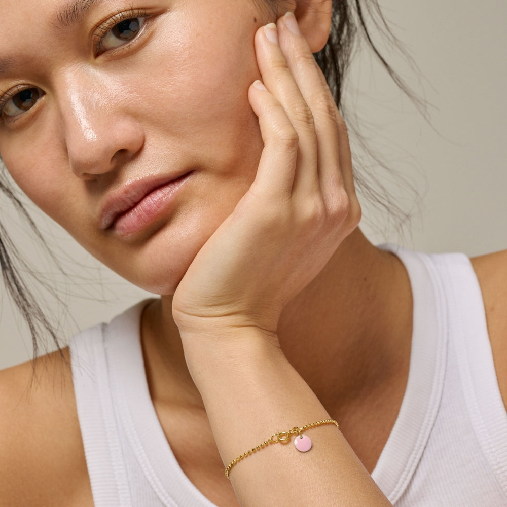 Enamel Copenhagen Ball Chain Flamingo Gold Bracelet. Item code B16G_62_Flamingo.