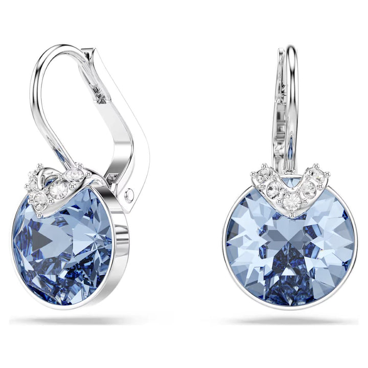 Swarovski Bella V Drop Earrings Round Cut - Blue with Rhodium Plating - 5734234