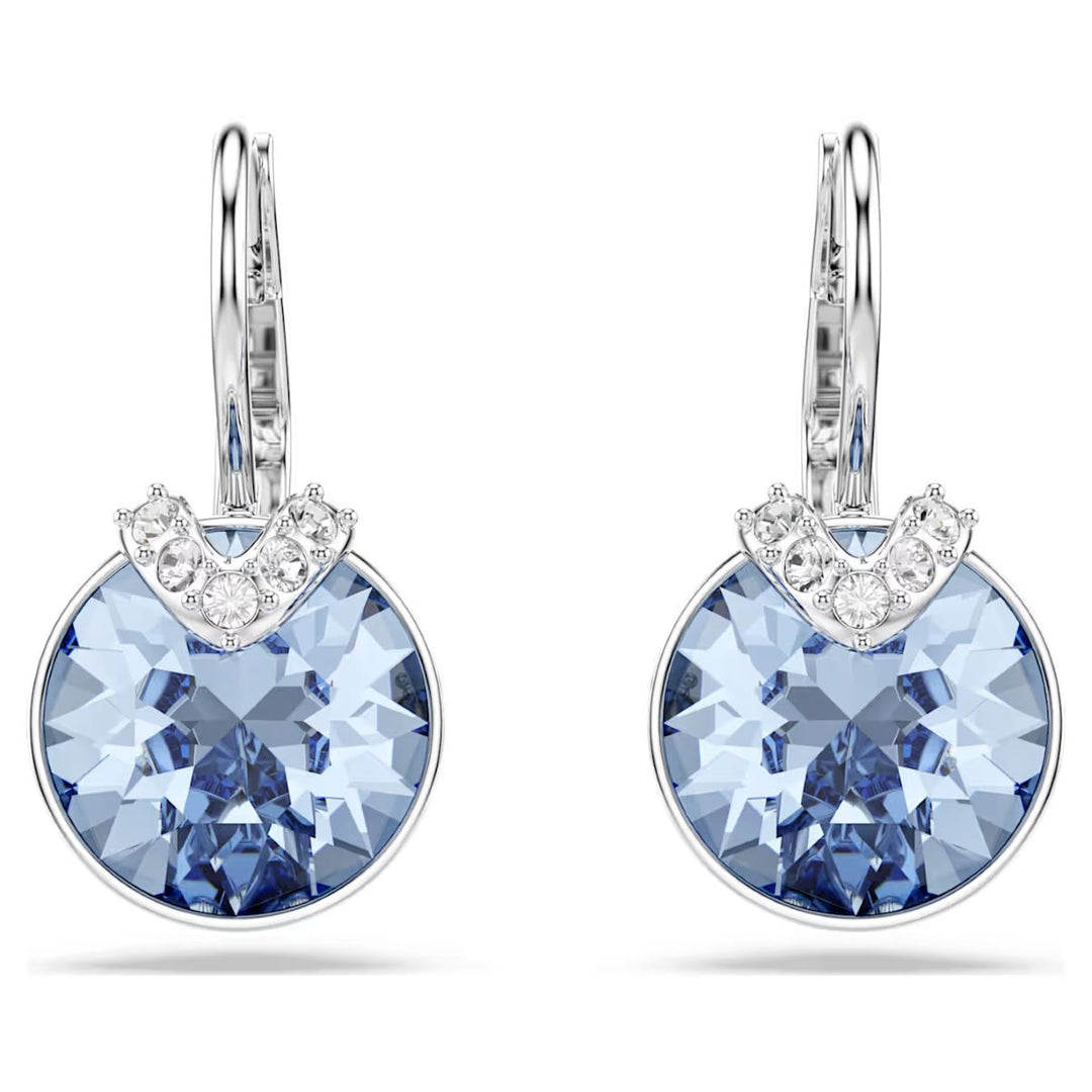 Swarovski Bella V Drop Earrings Round Cut - Blue with Rhodium Plating - 5734234