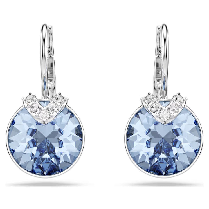 Swarovski Bella V Drop Earrings Round Cut - Blue with Rhodium Plating - 5734234