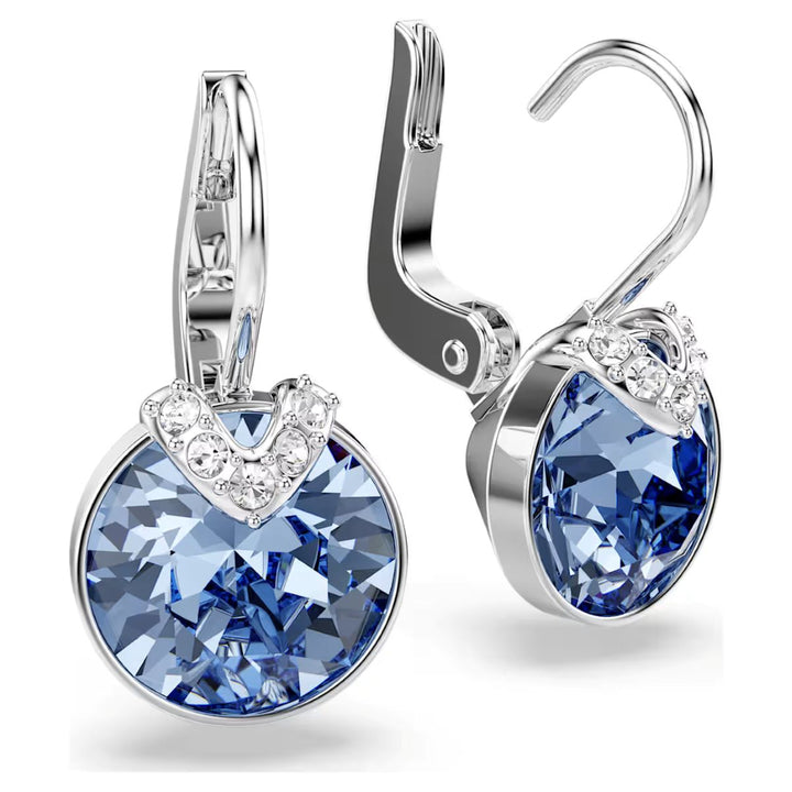 Swarovski Bella V Drop Earrings Round Cut - Blue with Rhodium Plating - 5734234