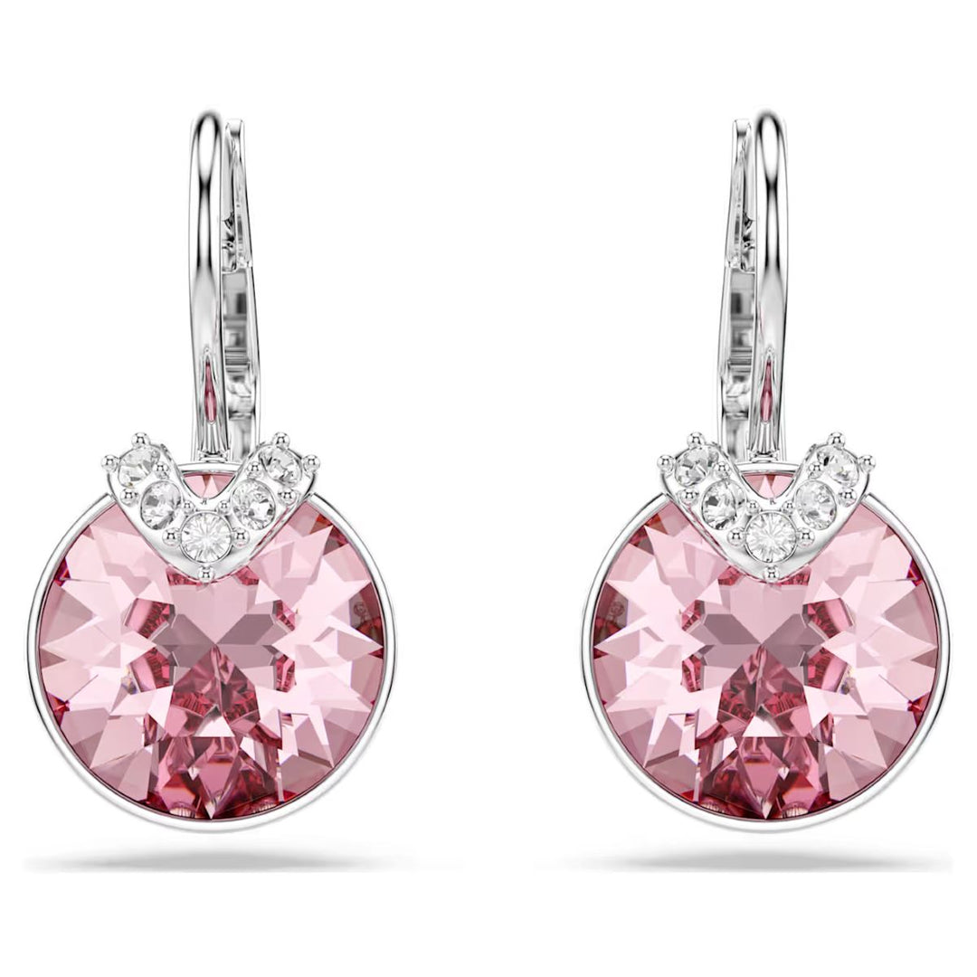 Swarovski Bella V Drop Earrings Round Cut - Pink with Rhodium Plating - 5734235